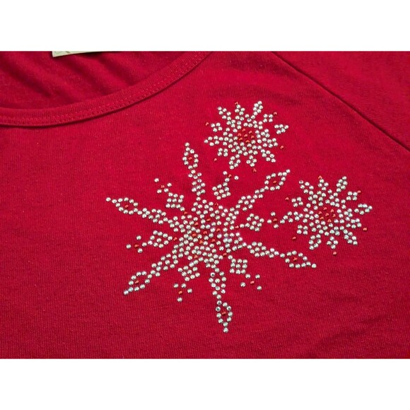 Lavish Plus Vtg 1X Red Knit 3/4 Sleeve Holiday Snowflake Round Neck Top READ - Picture 2 of 8
